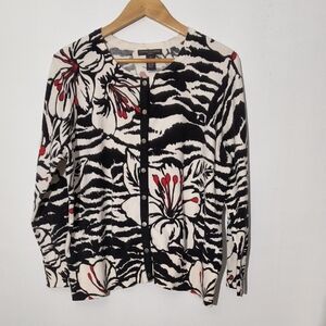 Elena Solano Women's Black and White Floral Button Down Sweater Size 2X